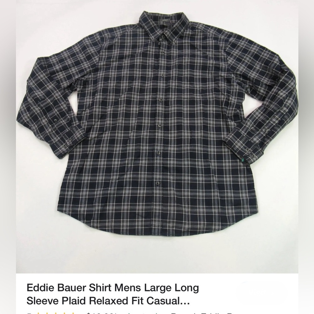 🩶🖤EDDIE BOWER PLAID BUTTON DOWN LONG SLEEVE SHIRT 👕🌓🆕 NEW WITHOUT TAGS 🏷️